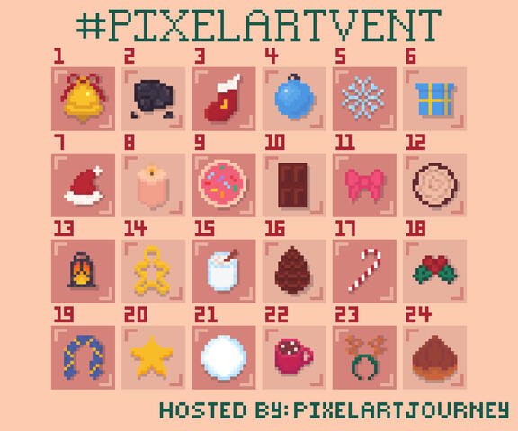 pixel advent calender, a different prompt for a 16x16 sprite every day in december leading up to christmas day